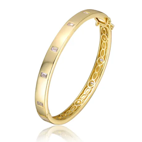 Rachel Glauber 14k Gold Plated with Bezel Set Clear Cubic Zirconia Bangle Bracelet