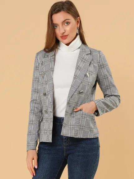 Allegra K- Plaid Notched Lapel Blazer Jacket