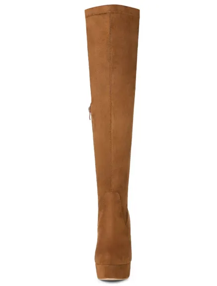 Allegra K - Platform Block Heel Over Knee High Boots