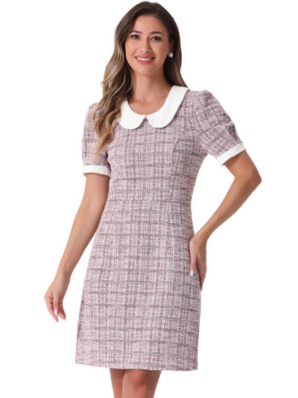 INSPIRE CHIC - Peter Pan Collar Plaid Tweed Dress