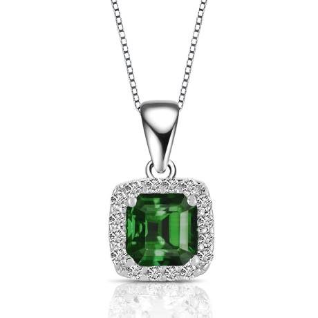 Collier avec pendentif goutte en argent sterling avec zircone cubique colorée, taille Asscher, cadre carré