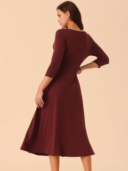 Allegra K - Crewneck Pleated Swing Maxi Dress