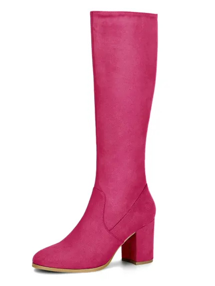 Allegra K- Side Zipper Chunky Heel Knee High Boots