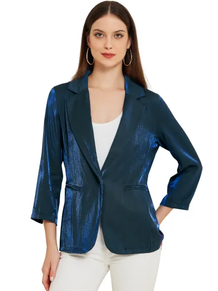 Allegra K - Blazer de travail à boutons et revers uni