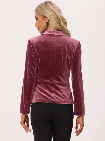 Allegra K- Notched Lapel Velvet Blazer