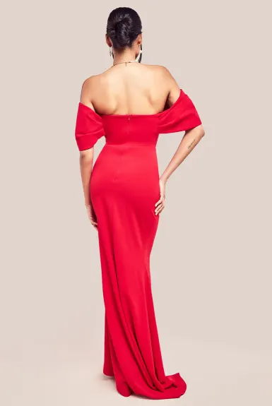 Goddiva - Off The Shoulder Draped Sleeve Maxi Dress