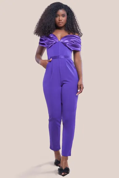 Goddiva - Corset Bodice Scuba & Satin Bardot Jumpsuit