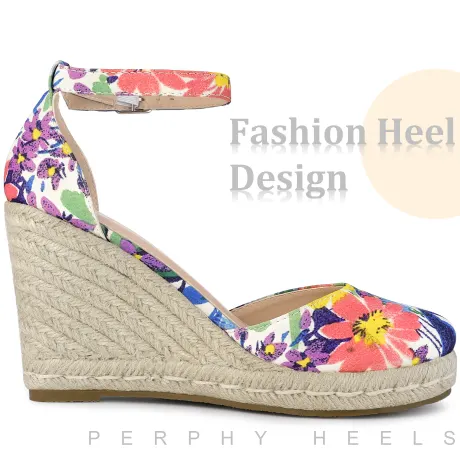 Allegra K - Espadrilles Sandales compensées imprimées à bout fermé