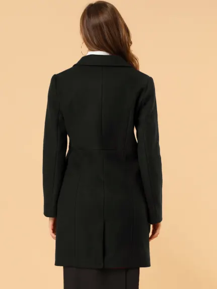 Allegra K- Notched Lapel Double Breasted Long Trenchcoat