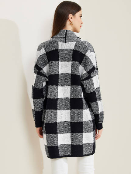 Allegra K - Plaid Open Front Sweater Cardigan