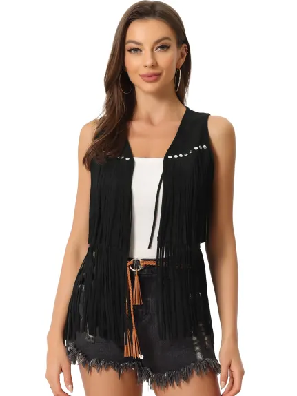 Allegra K- Fringe Open Front Tassel Cardigan