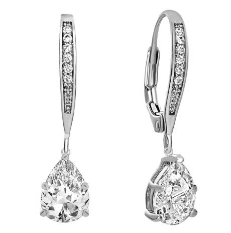 Genevive Dazzling Sterling Silver White Gold Plating with Sparkling Pear-Shaped Colored Cubic Zirconia Drop Earrings