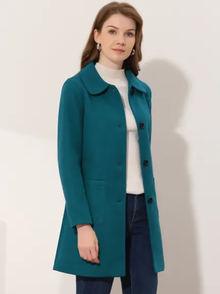 Allegra K- Turn Down Collar Single Breasted Mid Length Overcoat