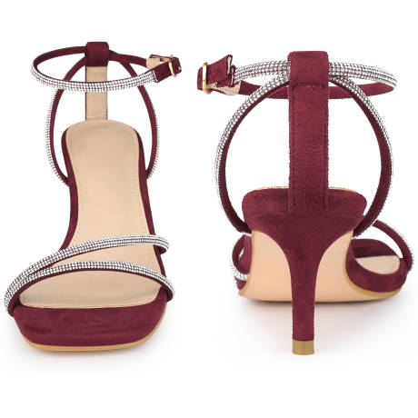 Allegra K - Square Toe Ankle Strap Rhinestone Sandals