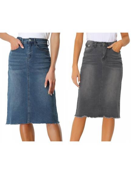 Allegra K- Back Slit Denim Skirt Pack, Blue Combo 2