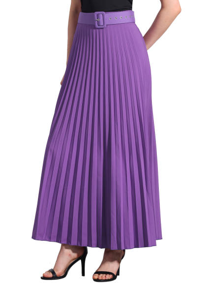 Allegra K - Elastic High Waist Maxi Pleated Skirt