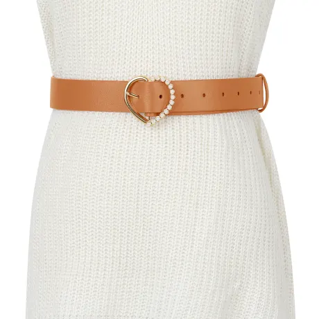 Allegra K- Heart-Shaped Buckle Bead Belt Waistband