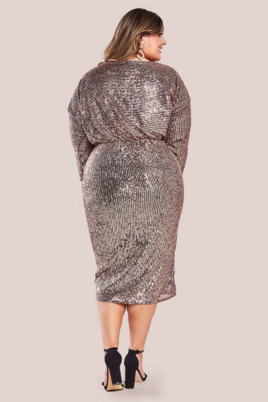 Goddiva - Sequin Cowl Neck Midi Dress - plus size