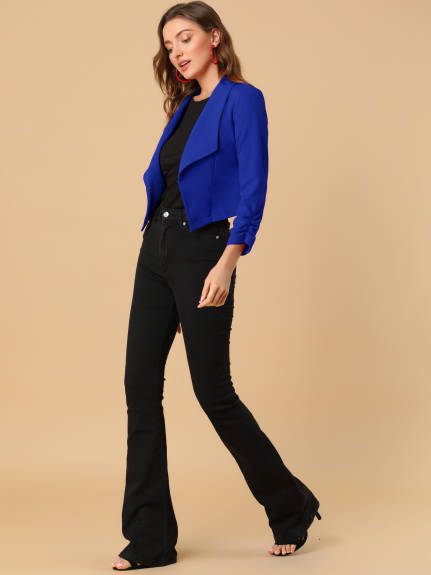 Allegra K- Cropped Notched Lapel Long Sleeve Blazer