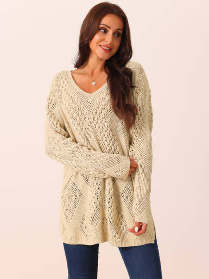 Seta T - V Neck Hollow Cable Knit Sweater