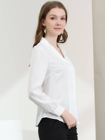 Allegra K- Elegant Long Sleeve Satin Shirt