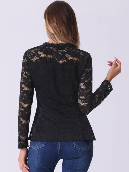 INSPIRE CHIC - Square Neck Long Sleeve Lace Peplum Top