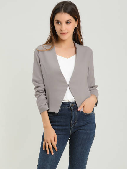 Allegra K- Suit Collarless Cropped Blazer Jacket