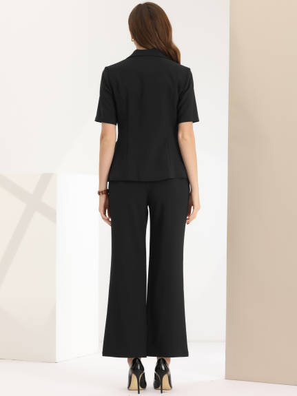 Allegra K - Short Sleeve Blazer Pants Suits