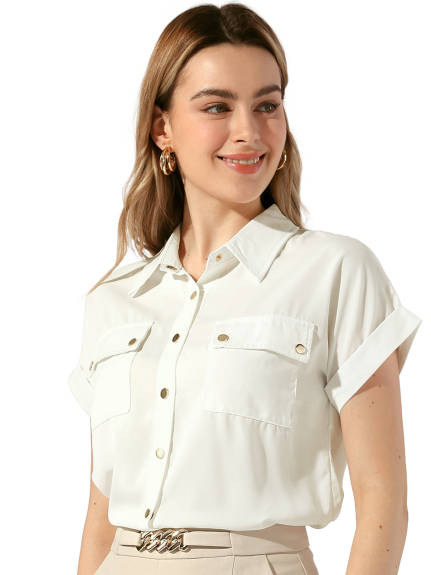 Allegra K- Chiffon Button Down Summer Blouse Shirt