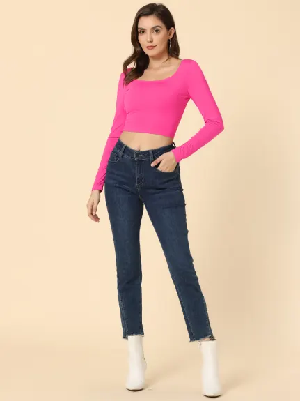 Allegra K - U Neck Criss Cross Tie Waist Slim Crop Top