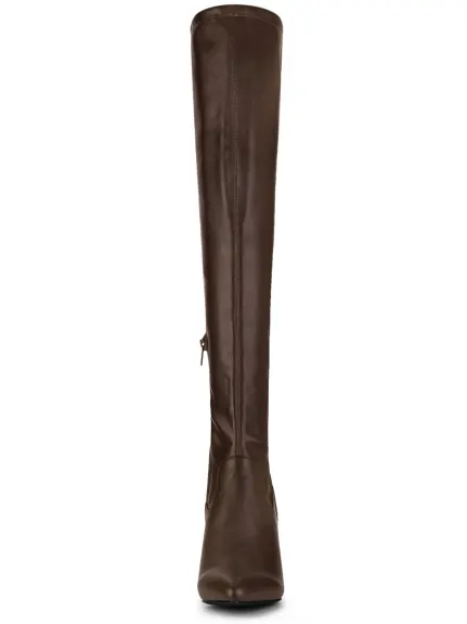 Allegra K- Thigh High Block Heels Pointed Toe Tall Boots