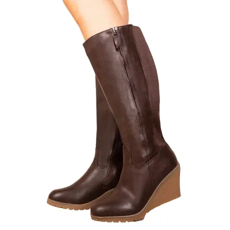 Where's That From - Womens/Ladies Lara Faux Leather Side Zip Wedge Mid Calf Boots