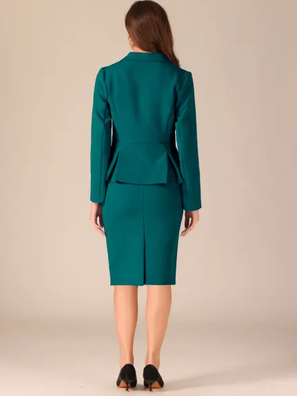 Allegra K- Suit Set-2 Pieces Peplum Blazer and Pencil Skirt