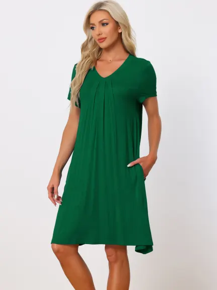 cheibear - Summer V-Neck with Pockets Lounge Nightgown