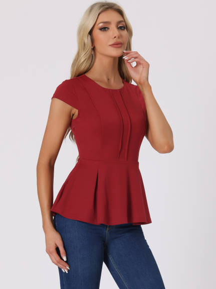 Allegra K - Round Neck Workwear Peplum Top