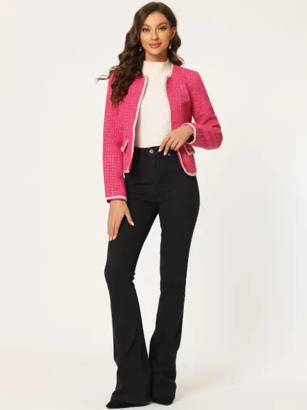 Allegra K- Plaid Tweed Open Front Short Blazer