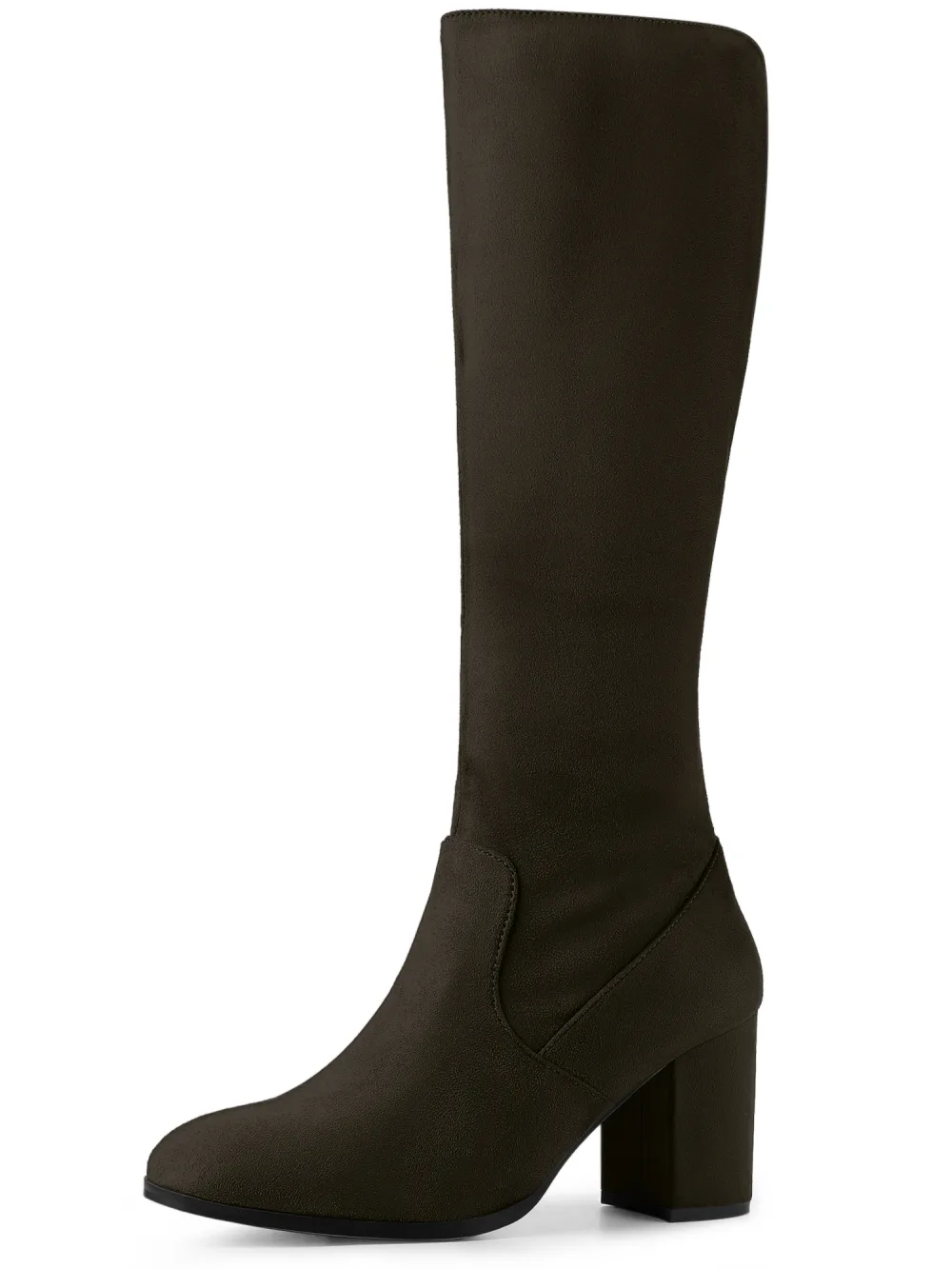 Allegra K- Round Toe Solid Chunky Heels Knee High Boots