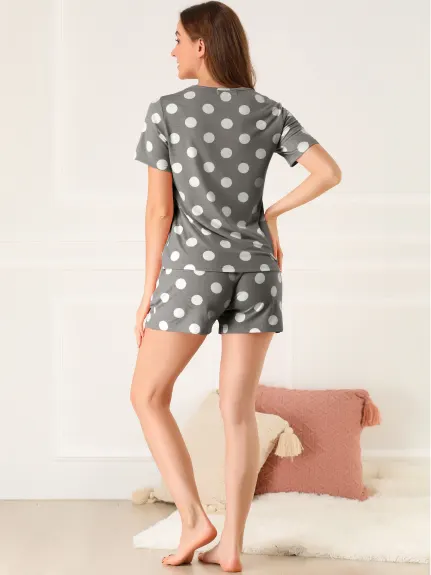 Allegra K- Short Pajama Set Cute Polka Dots Nightwear