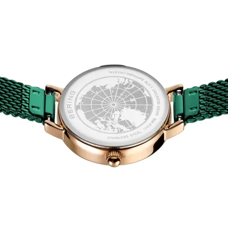 BERING - Montre classique pour femme en acier inoxydable de 22 mm en or rose/vert