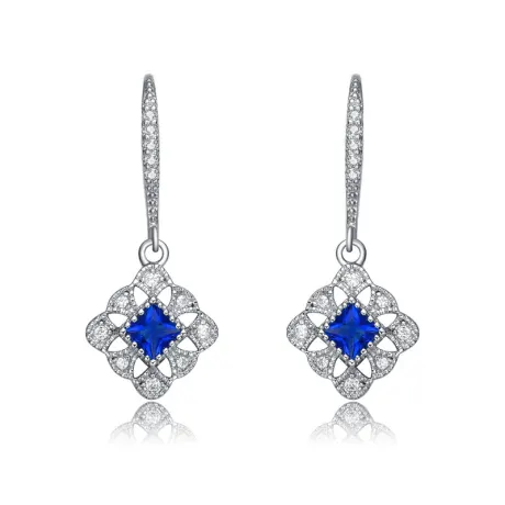 Genevive Sterling Silver White Gold Plated with Colored Cubic Zirconia Leverback Earrings