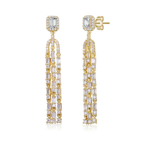 Genevive Sterling Silver 14k Gold Plated with Clear Cubic Zirconia Bridal Chandelier Earrings