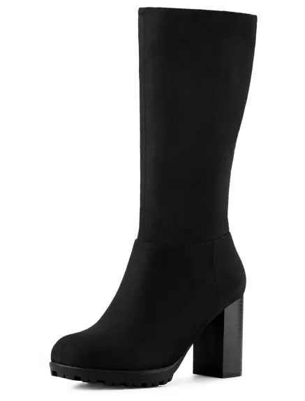 Allegra K- Mid Calf Block Heel Boots