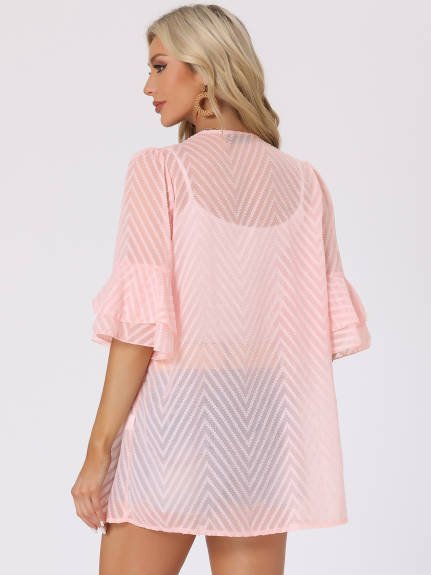 Allegra K- Short Bell Sleeves Cover Up Cardigan