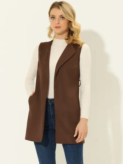 Allegra K- gilet en daim Cardigan ceinture veste longue Blazer sans manches