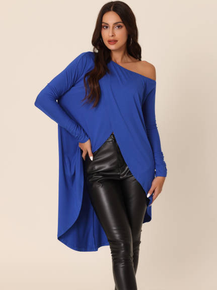 Allegra K- One Shoulder High Low Asymmetrical Irregular Hem Top