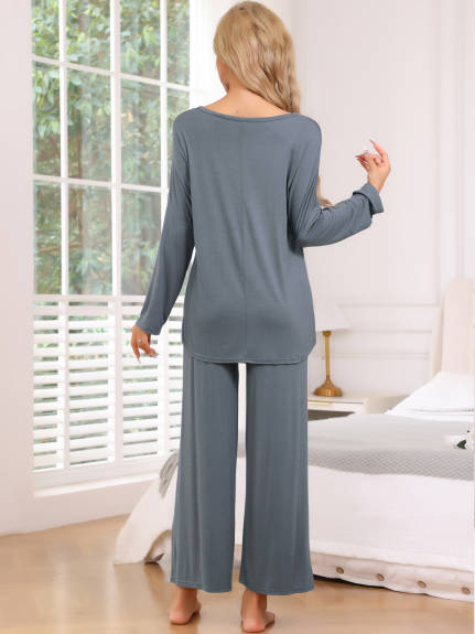 Cheibear - Long Sleeve Viscose Pajama Set