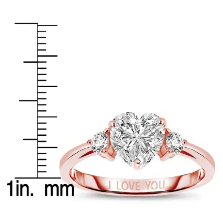 Bague en argent sterling avec cœur transparent et zircones cubiques à trois pierres « Je t'aime » : taille 8