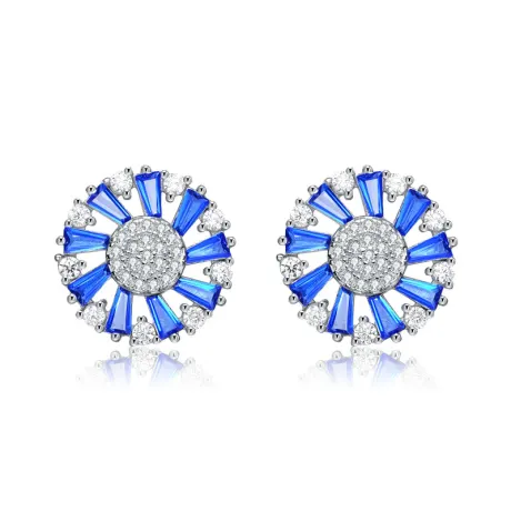 Genevive Sterling Silver with Colored Cubic Zirconia Pinwheel Stud Earrings