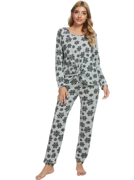 cheibear - Lounge Long Sleeve Nightwear with Pockets