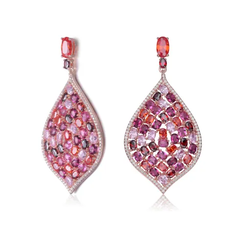 Genevive Boucles d'oreilles pendantes en argent sterling plaqué or rose 18 carats avec oxyde de zirconium rouge rubis